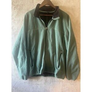 Vintage Lands End Fleece Jacket Men's XL 46-48 Green Full‎ Zip Soft VGUC